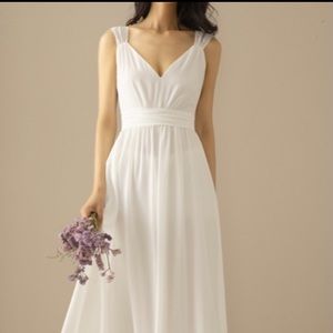 Simple White Chiffon Floor-Length Dress